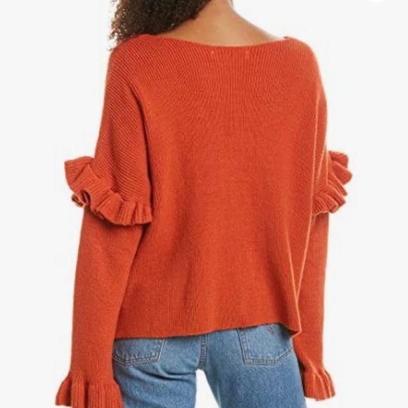CUPCAKES AND CASHMERE GEARHEART SWEATER size S V-neckline, orange NWT - Picture 2 of 5